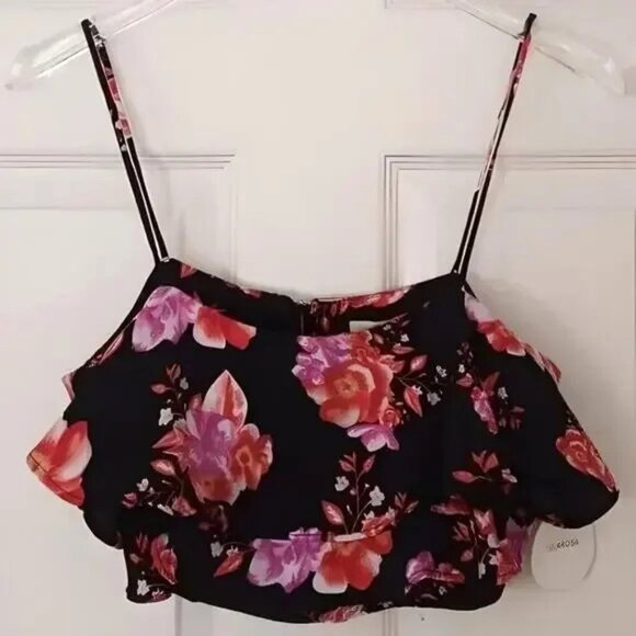 Tularosa Cullen Crop Top S Black Pink Floral NWT - Picture 3 of 8